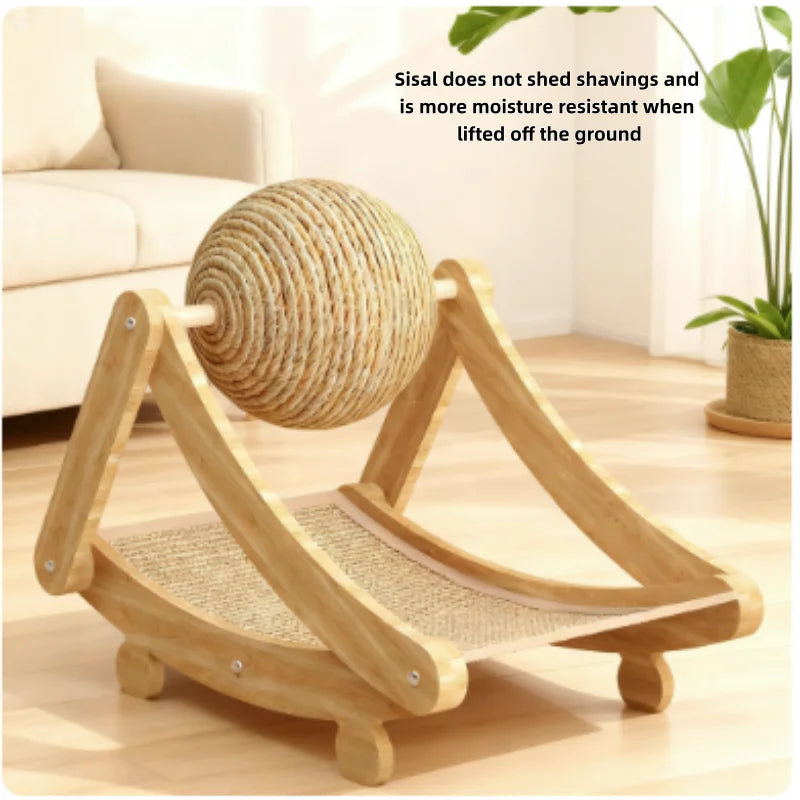 2-in-1 Wooden Cat Scratching Ball And Sisal Scratch Board Durable Solid Wood Paw Toy for Cats And Kittens Pet Supplies