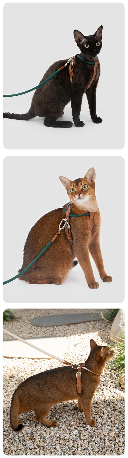 Adjustable X-Shape Cat Harness & Leash Set, Lightweight Escape Proof Cat Walking Harness,Leather 4-Gear Adjustment for 6kg Cats