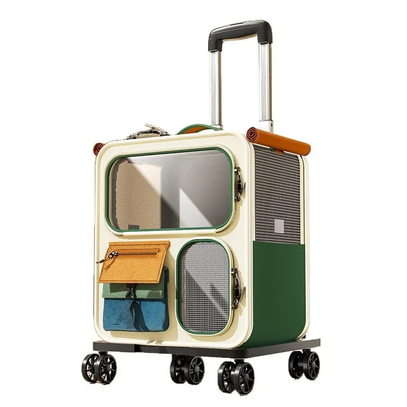 Cat bag out large capacity suitcase multi-cat pet portable cat multi-function wheel trolley case transparent backpack