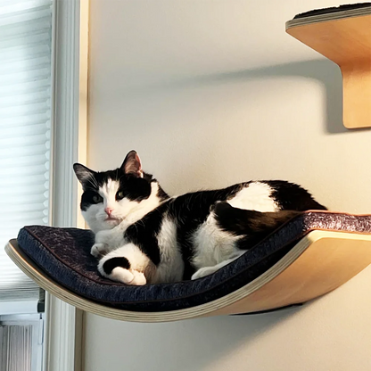 Contoured cat rack and wall mounted cat step with cushions wall mounted cat furniture for sleeping, playing, climbing