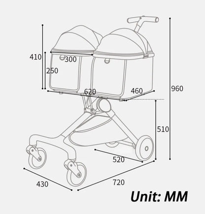 Cute Foldable Cat Stroller for 2 Cats 4 Wheels Outdoor Dual Cat Stroller Bag Detachable Dog Trolley Carrier Luxury Pet Products