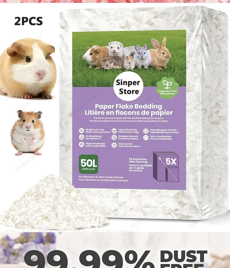 Hamster Bedding Dust-Free Guinea Pig Paper Bedding Odor Control Paper Bedding, Cozy Animal Bedding for Rabbit Rat Syrian Dwarf