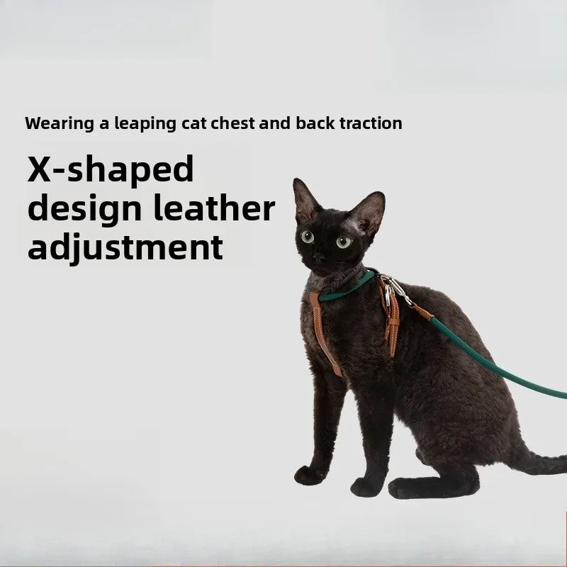 Adjustable X-Shape Cat Harness & Leash Set, Lightweight Escape Proof Cat Walking Harness,Leather 4-Gear Adjustment for 6kg Cats