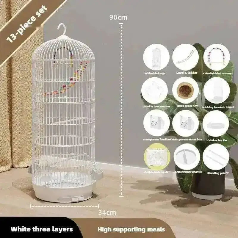 Wrought Retro Household Bird Nordic Round Iron Metal Parrot Cage Large Size Luxury Bird Villa Creative White Parrot House L