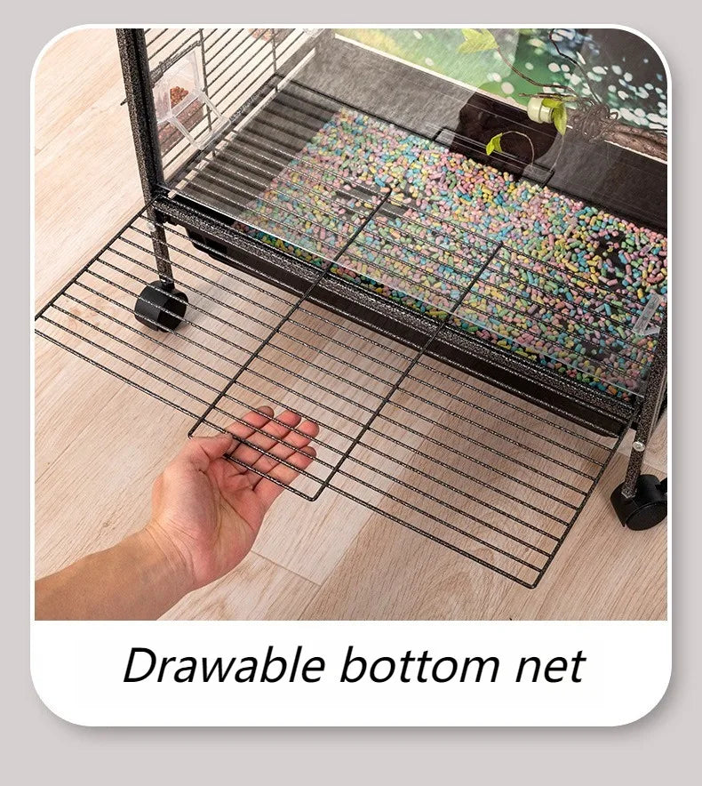Metal Bird Cage Large Wheeled Transparent Cabinet-type Parrot Cage Interior Budgerigar Cockatiel Nest with Drawer Bird House