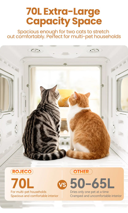 ROJECO 70L Smart Pet Dryer Box Automatic Temperature Control 360° Drying Ultra Quiet Pet Hair Grooming For Dog Cat Dryer 4 Speed