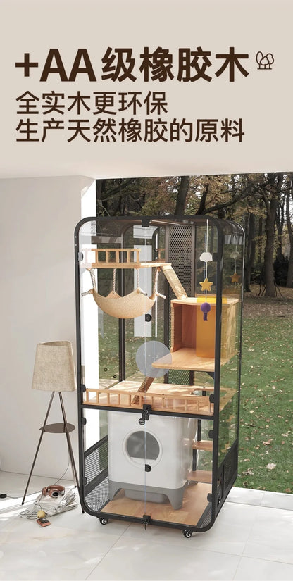 Cat villa solid wood panoramic glass luxury large space cabinet cage can put smart toilet three-story nest house for home use
