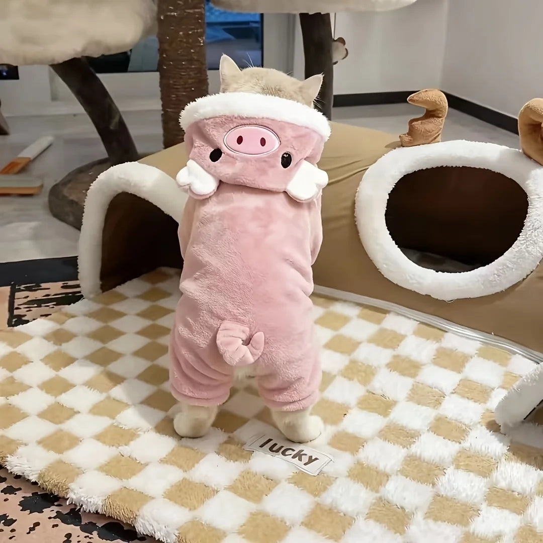 New cat Clothes   Cute Pig Design   Thickened Autumn and Winter Outfit  Four-legged Jumpsuit Warm Pet Clothing for Small Pets