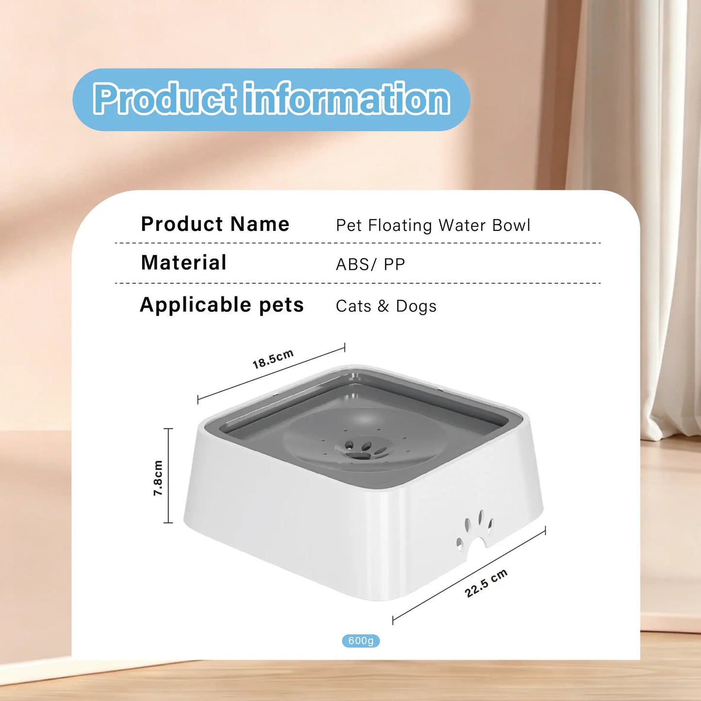 Floating Pet Bowl 1L Pet Water Dispenser ABS Plastic Pet Drinking Bowl Keeps Fur Dry for Long-Haired Pets Drinking Dispenser