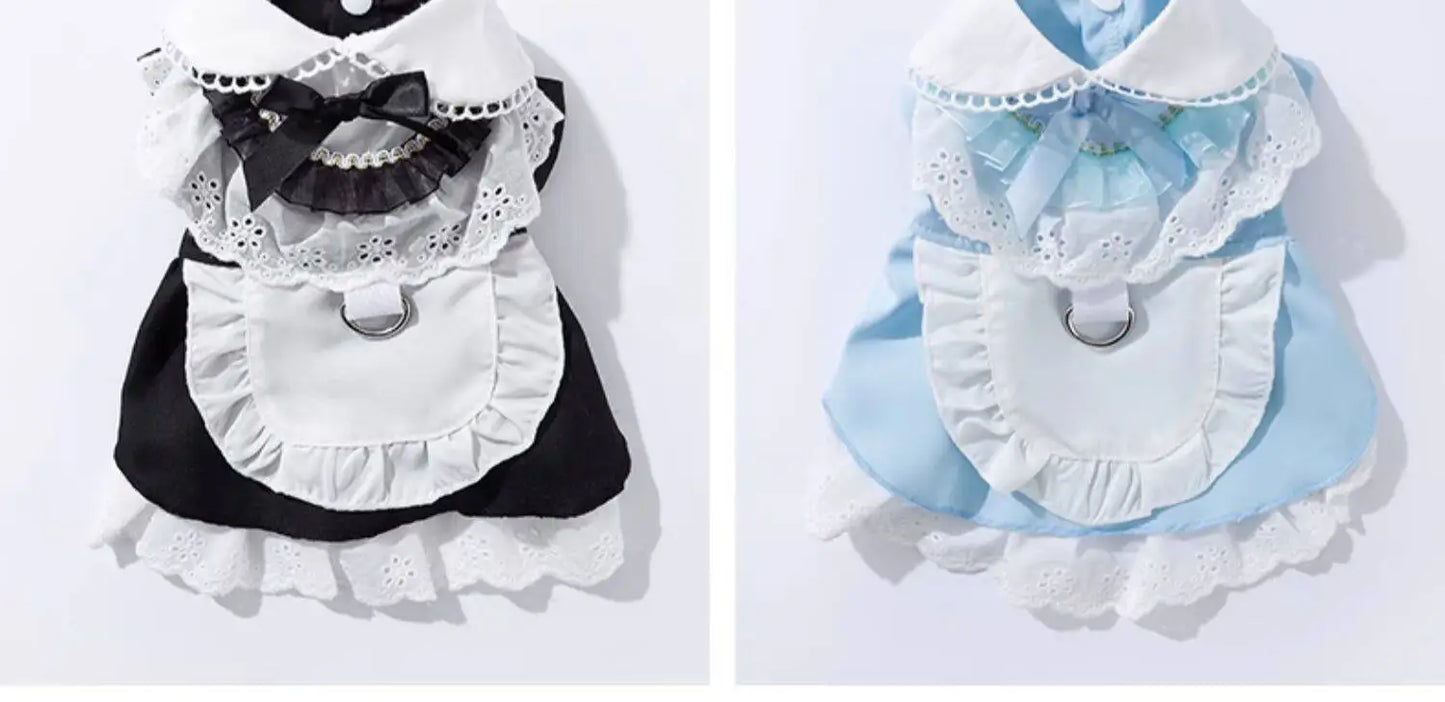 Blue Maid Skirt Kitten Dress Thin Breathable Pet British Short Silver Summer Clothes Cat Dress