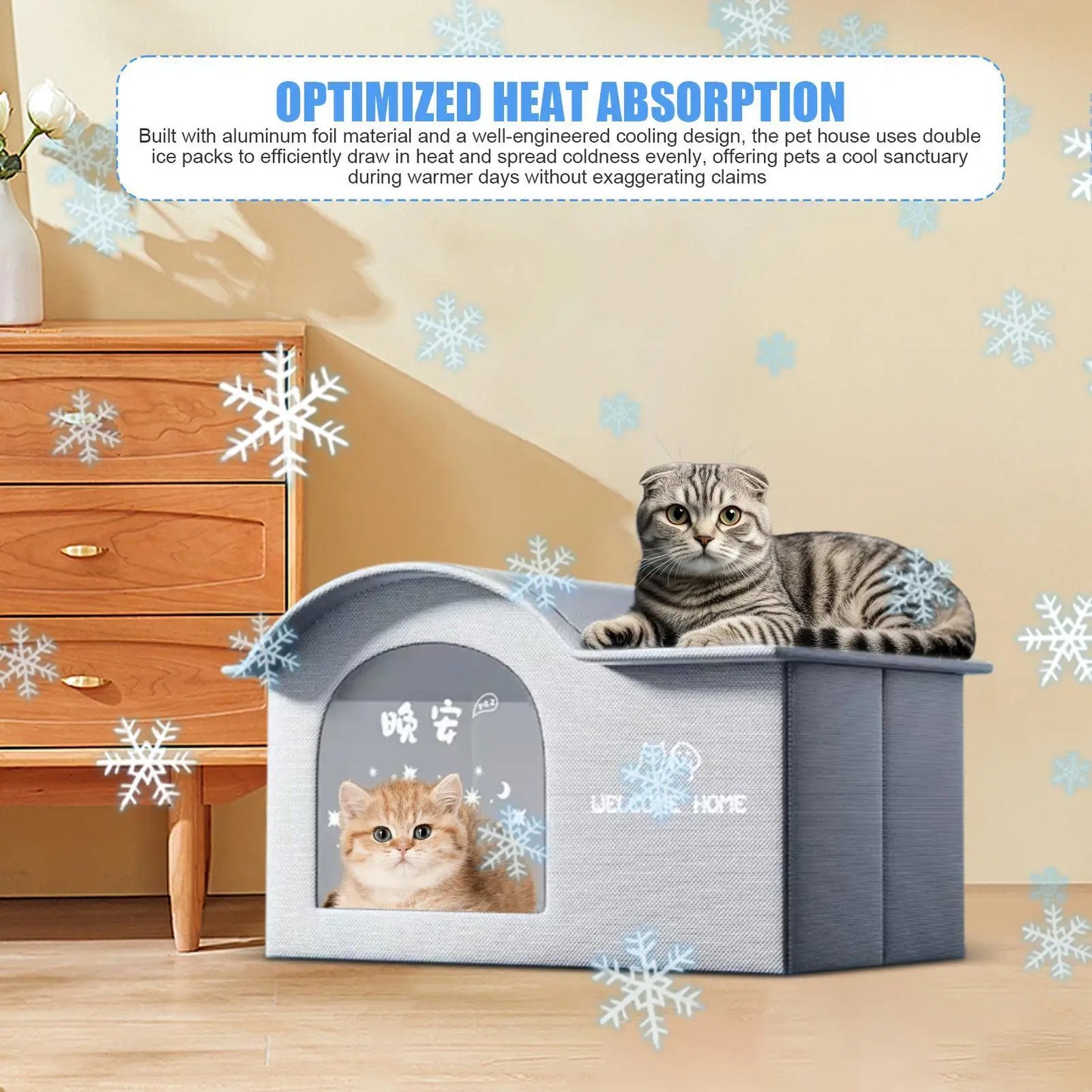 Cooling Cat House Aluminum Foil Insulated Cat Cooling House Tear Resistant Shade Tent Cave Spacious Shelter For Apartment Patio