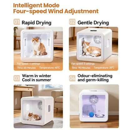 ROJECO 70L Smart Pet Dryer Box Automatic Temperature Control 360° Drying Ultra Quiet Pet Hair Grooming For Dog Cat Dryer 4 Speed