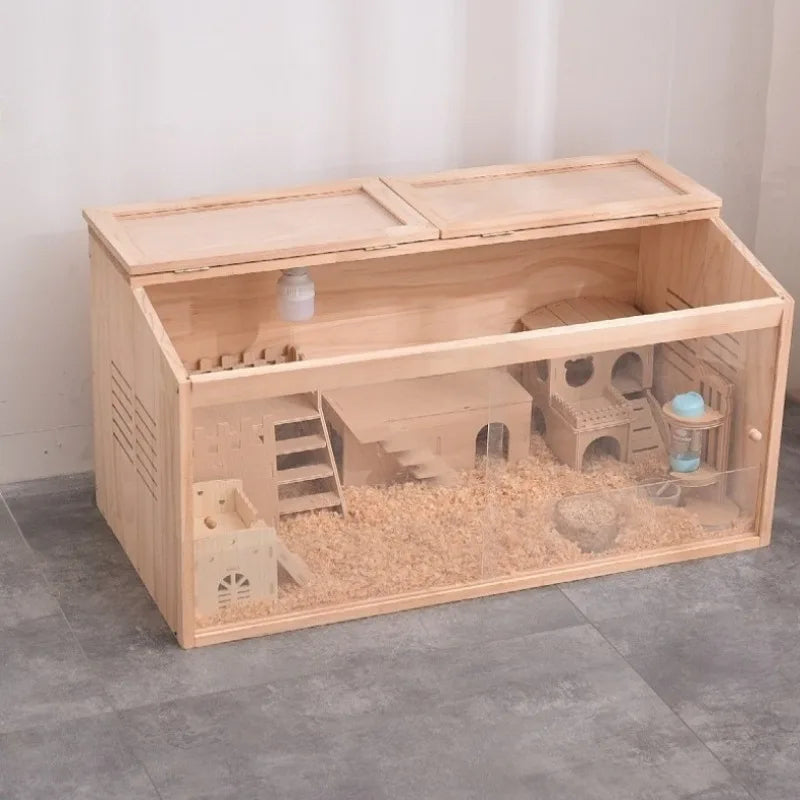 Panoramic Wooden Quail Cage Large Habitat House for Indoor Rearing Heat Preservation Breeding Box Suitable for Hamsters