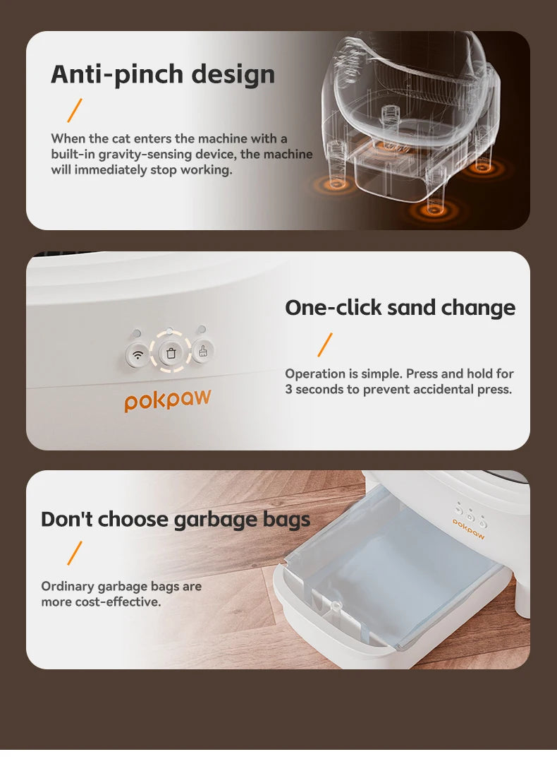 Pokpaw CL16 Smart Cat Litter Box with App Control 76L Self-cleaning Automatic Semi Enclosed Cat Litter Box Cat Toilet Supplies