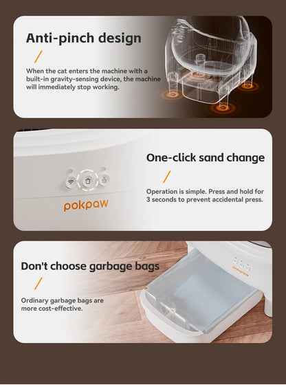 Pokpaw CL16 Smart Cat Litter Box with App Control 76L Self-cleaning Automatic Semi Enclosed Cat Litter Box Cat Toilet Supplies