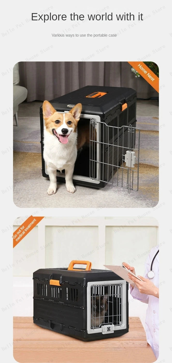 Portable foldable dog cage Oversized breathable pet airline box Car pet cage for traveling Multi-function foldable pet cage