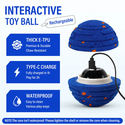 Smart Interactive Dog Toy, Indestructible E-TPU Toy Ball for Aggressive Chewers, Automatic Moving, Rechargeable Ball for Small/M