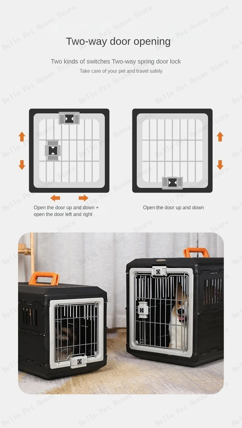 Portable foldable dog cage Oversized breathable pet airline box Car pet cage for traveling Multi-function foldable pet cage