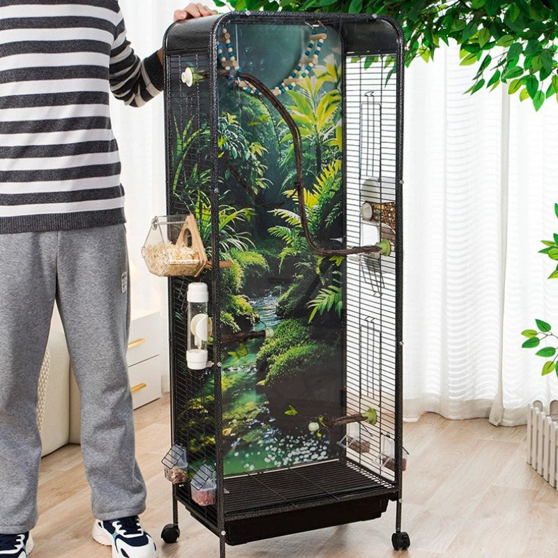 Metal Bird Cage Large Wheeled Transparent Cabinet-type Parrot Cage Interior Budgerigar Cockatiel Nest with Drawer Bird House