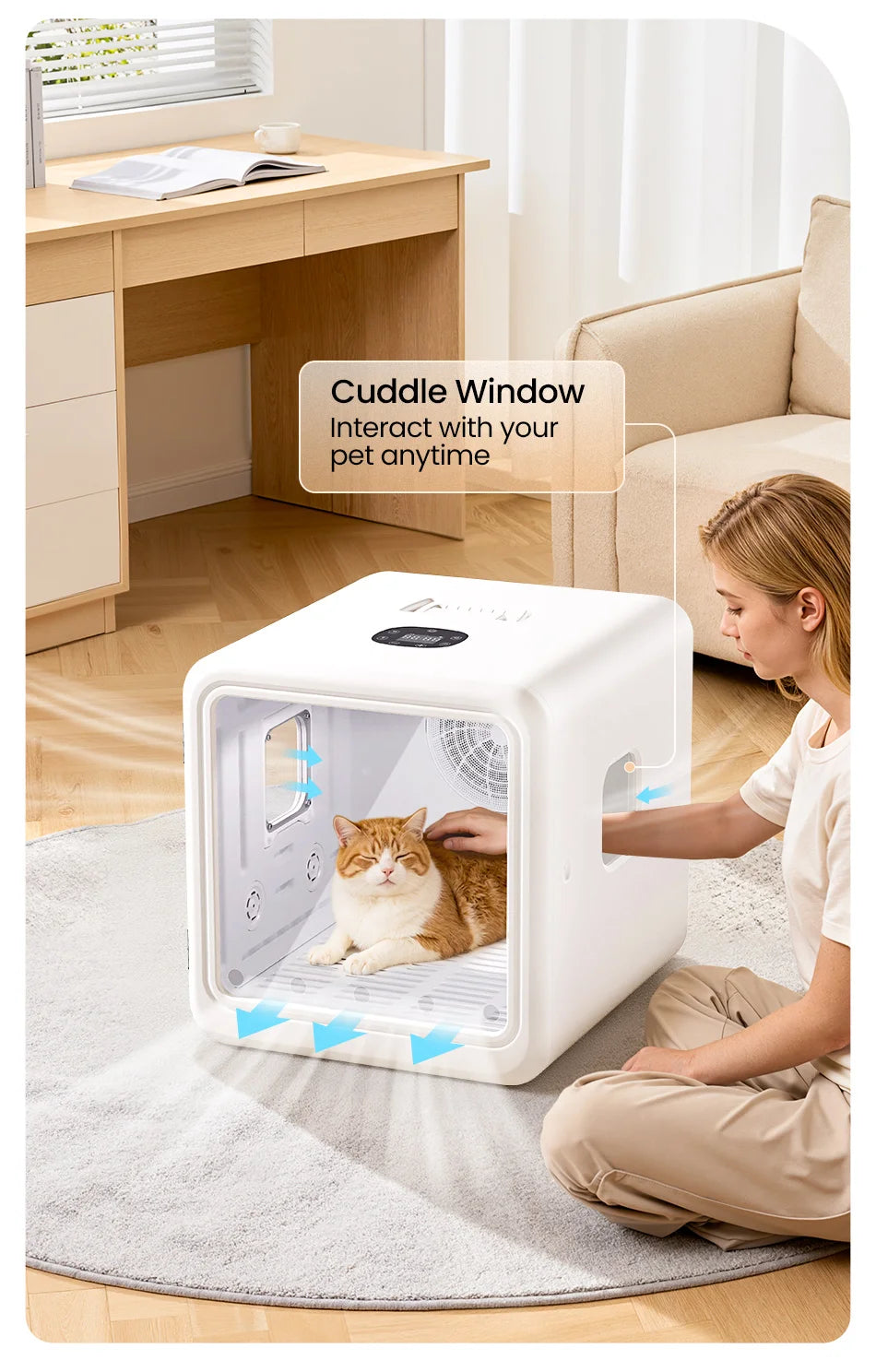 ROJECO 70L Smart Pet Dryer Box Automatic Temperature Control 360° Drying Ultra Quiet Pet Hair Grooming For Dog Cat Dryer 4 Speed