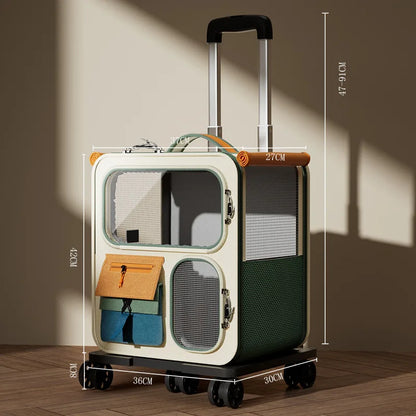 Cat bag out large capacity suitcase multi-cat pet portable cat multi-function wheel trolley case transparent backpack