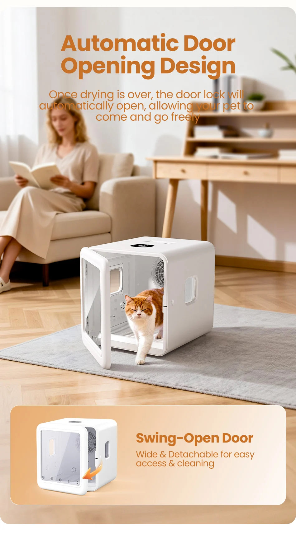 ROJECO 70L Smart Pet Dryer Box Automatic Temperature Control 360° Drying Ultra Quiet Pet Hair Grooming For Dog Cat Dryer 4 Speed