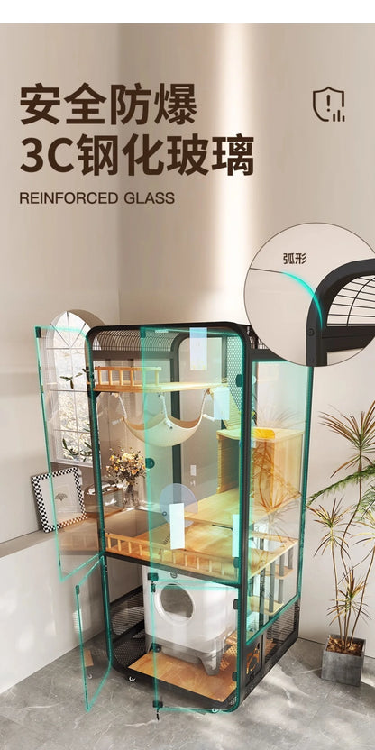 Cat villa solid wood panoramic glass luxury large space cabinet cage can put smart toilet three-story nest house for home use