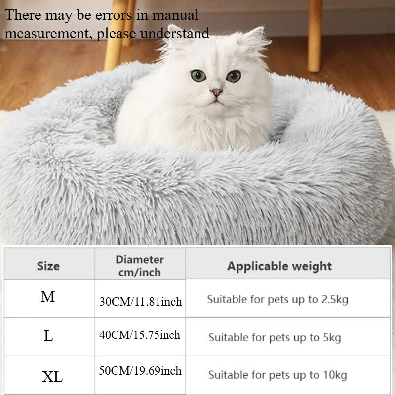 1pc Round Plush Dog Bed & Cat Nest,Non-Slip Base, Warm Soft Faux Fur Pet Bed,Perfect Christmas Gift, Cozy Home Decor