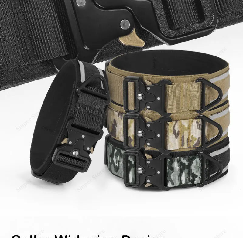 Tactical Dog Collar Adjustable Military Training Nylon Dog Collar with Control Handle and Heavy Metal Buckles for Large Dogs
