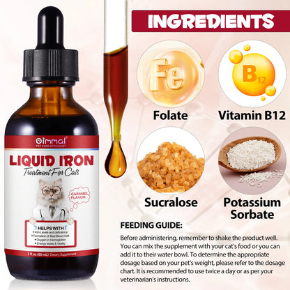 Liquid Iron Caramel Flavor Treatment for Cats Helps with Iron Levels Deficiency Formation of Red Blood Cell Oxygen in Hemoglobin