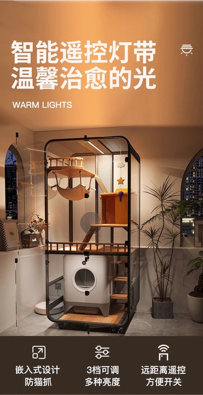 Cat villa solid wood panoramic glass luxury large space cabinet cage can put smart toilet three-story nest house for home use