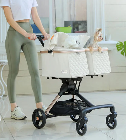 Cute Foldable Cat Stroller for 2 Cats 4 Wheels Outdoor Dual Cat Stroller Bag Detachable Dog Trolley Carrier Luxury Pet Products