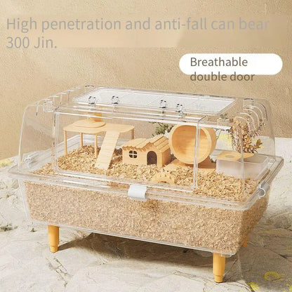 60cm Acrylic Hamster Cage Large Transparent Habitat for Syrian Hamster & Mice Spacious Villa-Style Chew-Proof Enclosure