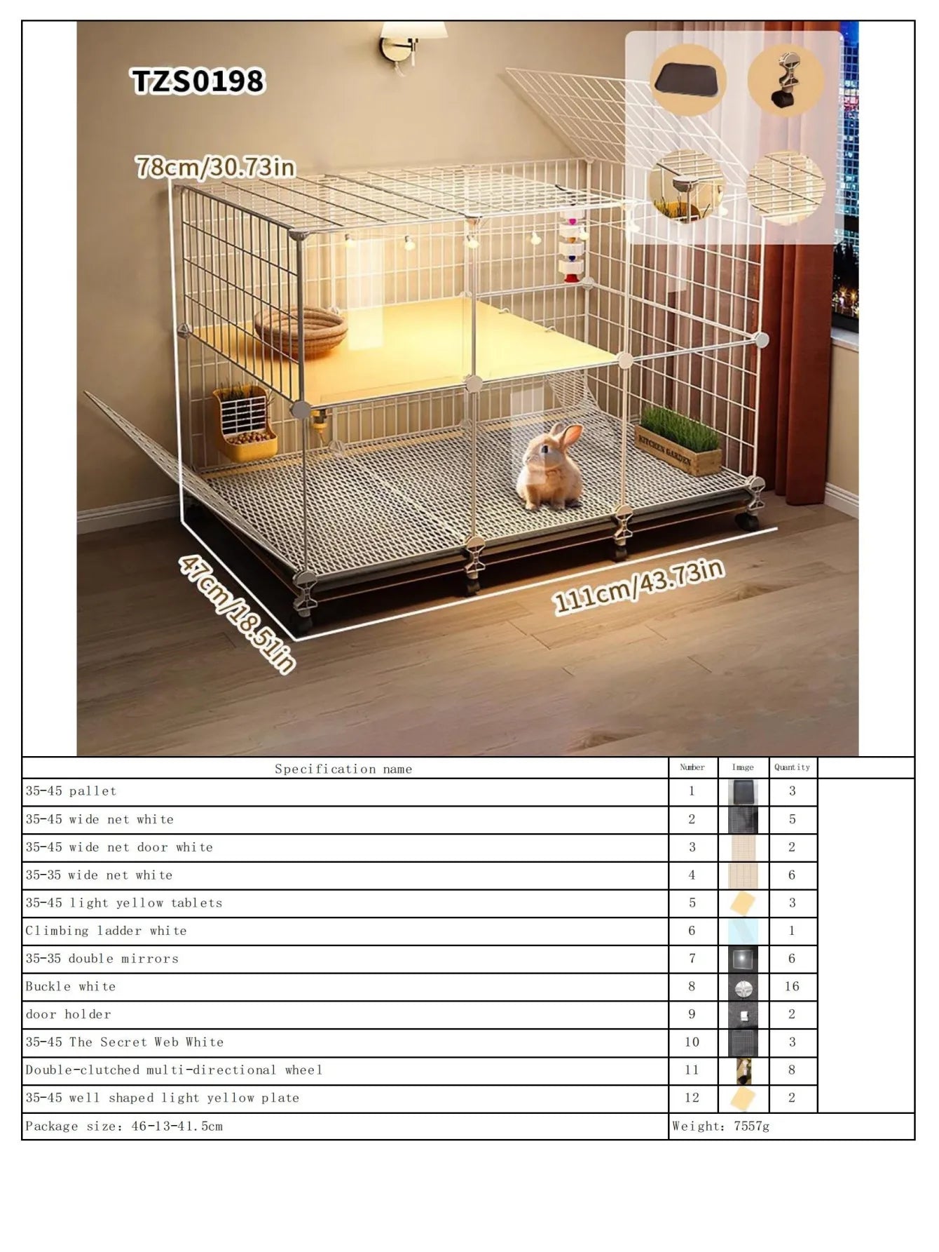 Rabbit Cage with Large Space for Home Use, Large Villa-Style Rabbit Nest with Toilet