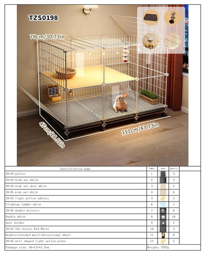 Rabbit Cage with Large Space for Home Use, Large Villa-Style Rabbit Nest with Toilet