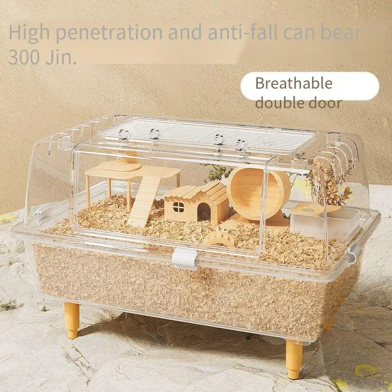 60cm Acrylic Hamster Cage Large Transparent Habitat for Syrian Hamster & Mice Spacious Villa-Style Chew-Proof Enclosure
