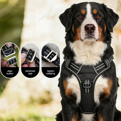 Dog Harness for Large Dogs Heavy Duty No Pull Service Dog Vest with Dog Seat Belt Reflective Adjustable Pet Harnes