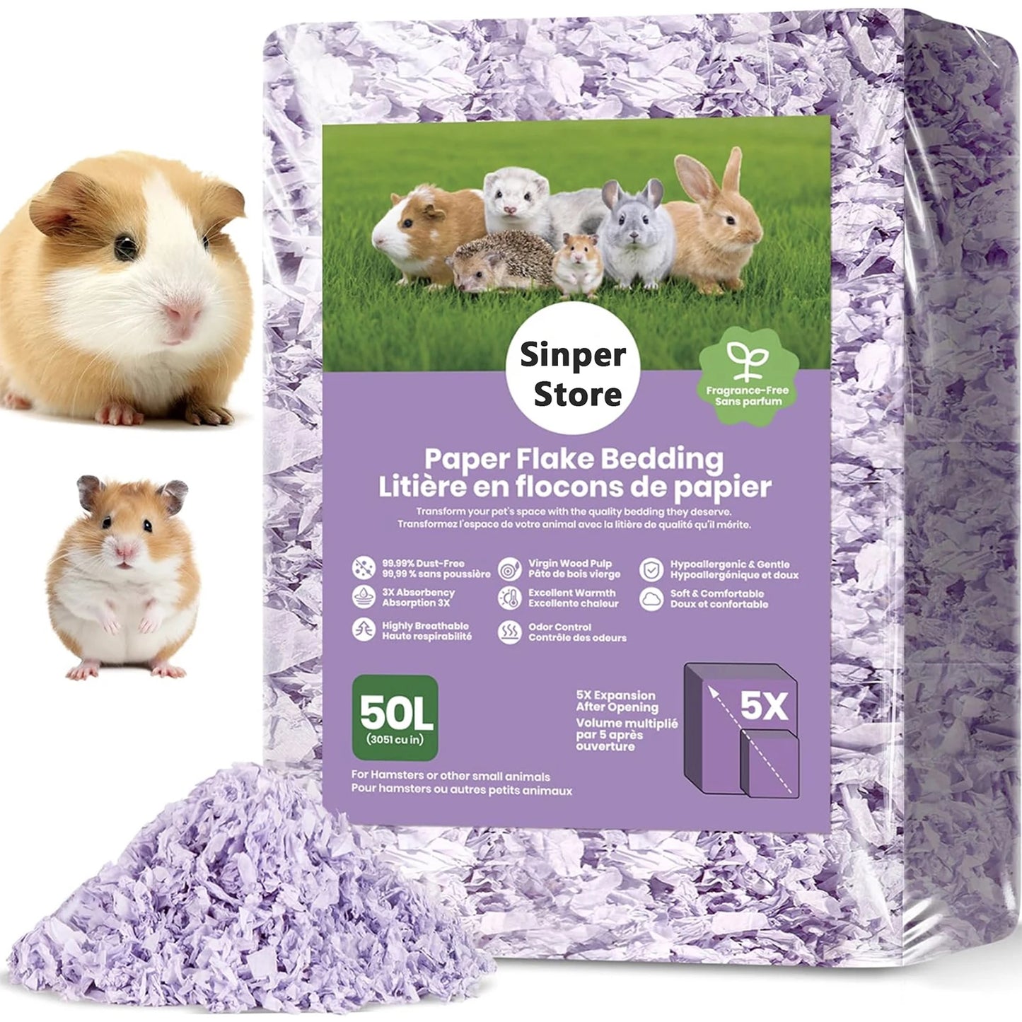 Hamster Bedding Dust-Free Guinea Pig Paper Bedding Odor Control Paper Bedding, Cozy Animal Bedding for Rabbit Rat Syrian Dwarf