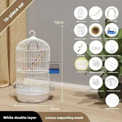Wrought Retro Household Bird Nordic Round Iron Metal Parrot Cage Large Size Luxury Bird Villa Creative White Parrot House L