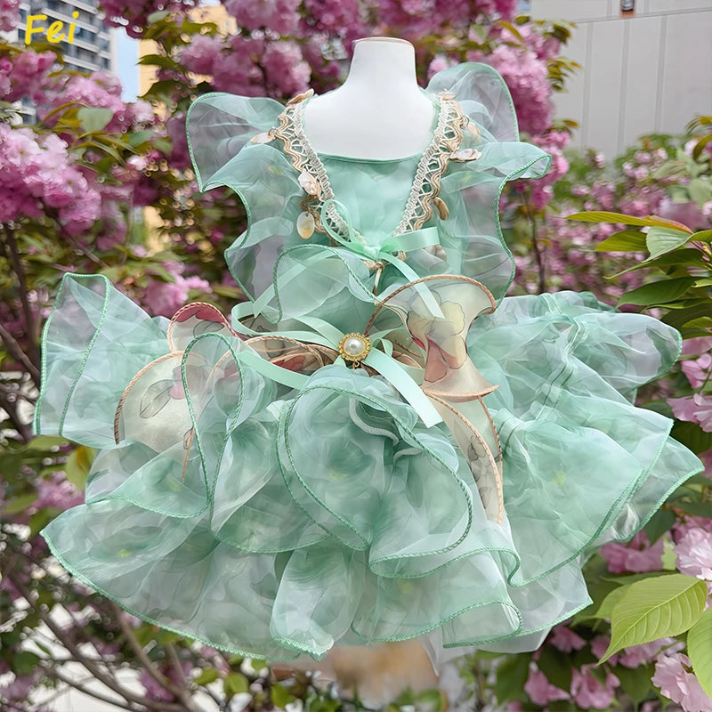 Summer Luxury Pink Green Puppy Dog Cats Clothing Chihuahua Handmade Lace Sling Princess Dresses For Small Medium Dog Pet Clothes