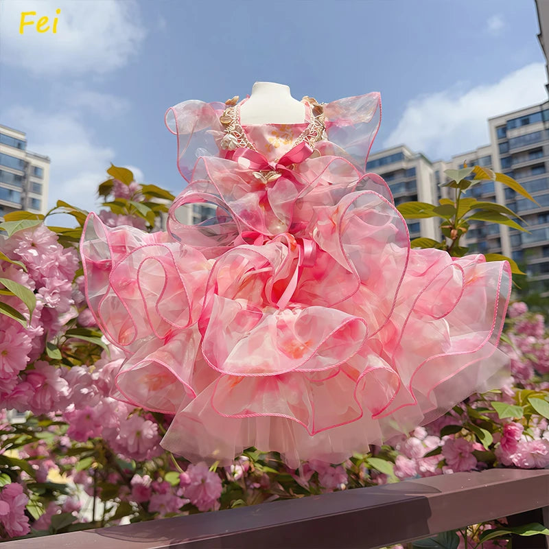 Summer Luxury Pink Green Puppy Dog Cats Clothing Chihuahua Handmade Lace Sling Princess Dresses For Small Medium Dog Pet Clothes