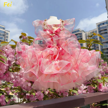 Summer Luxury Pink Green Puppy Dog Cats Clothing Chihuahua Handmade Lace Sling Princess Dresses For Small Medium Dog Pet Clothes