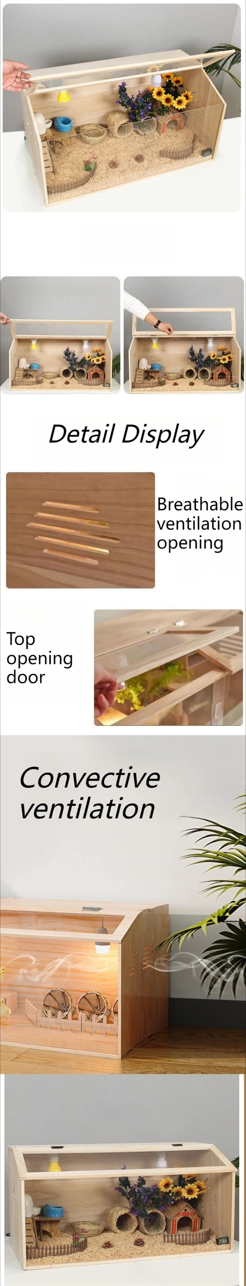 Solid Wood Quail Cage with Light Hamster Hedgehog Little Rabbit Cages Ventilate Large Space Coop Indoor Small Animals Houses