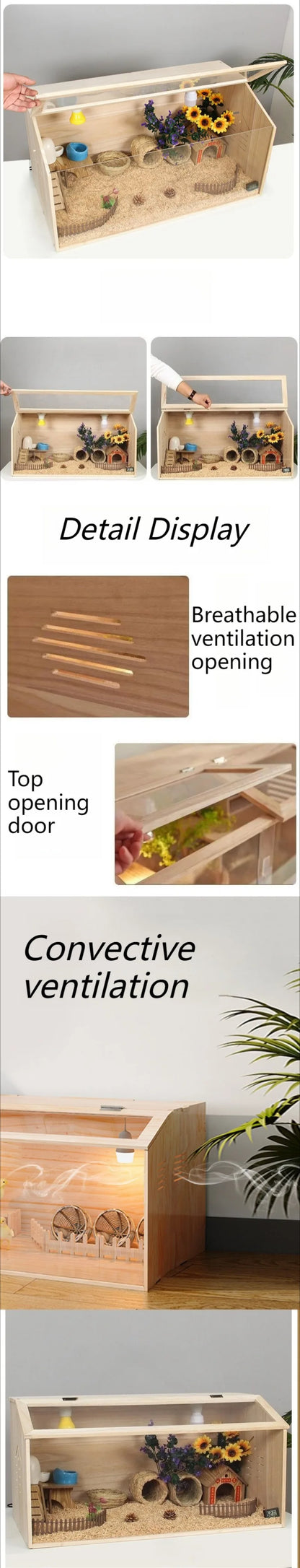 Solid Wood Quail Cage with Light Hamster Hedgehog Little Rabbit Cages Ventilate Large Space Coop Indoor Small Animals Houses