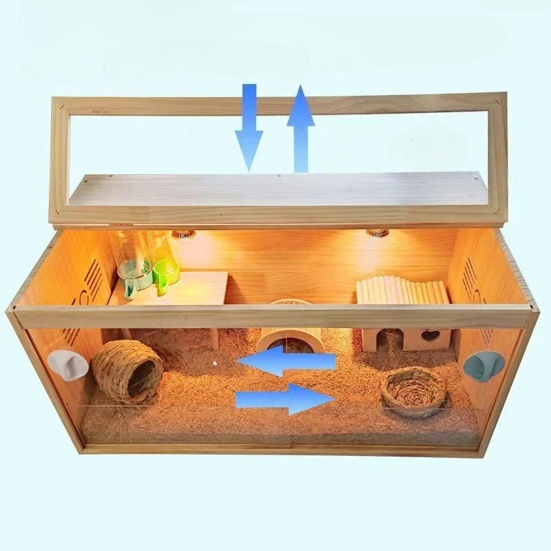 Solid Wood Quail Cage with Light Hamster Hedgehog Little Rabbit Cages Ventilate Large Space Coop Indoor Small Animals Houses