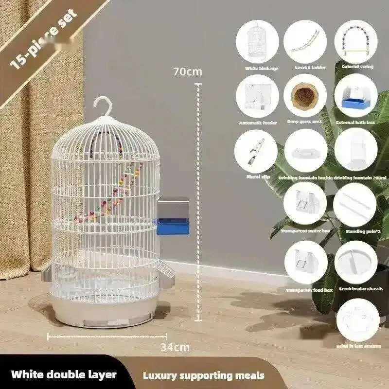 Wrought Retro Household Bird Nordic Round Iron Metal Parrot Cage Large Size Luxury Bird Villa Creative White Parrot House L