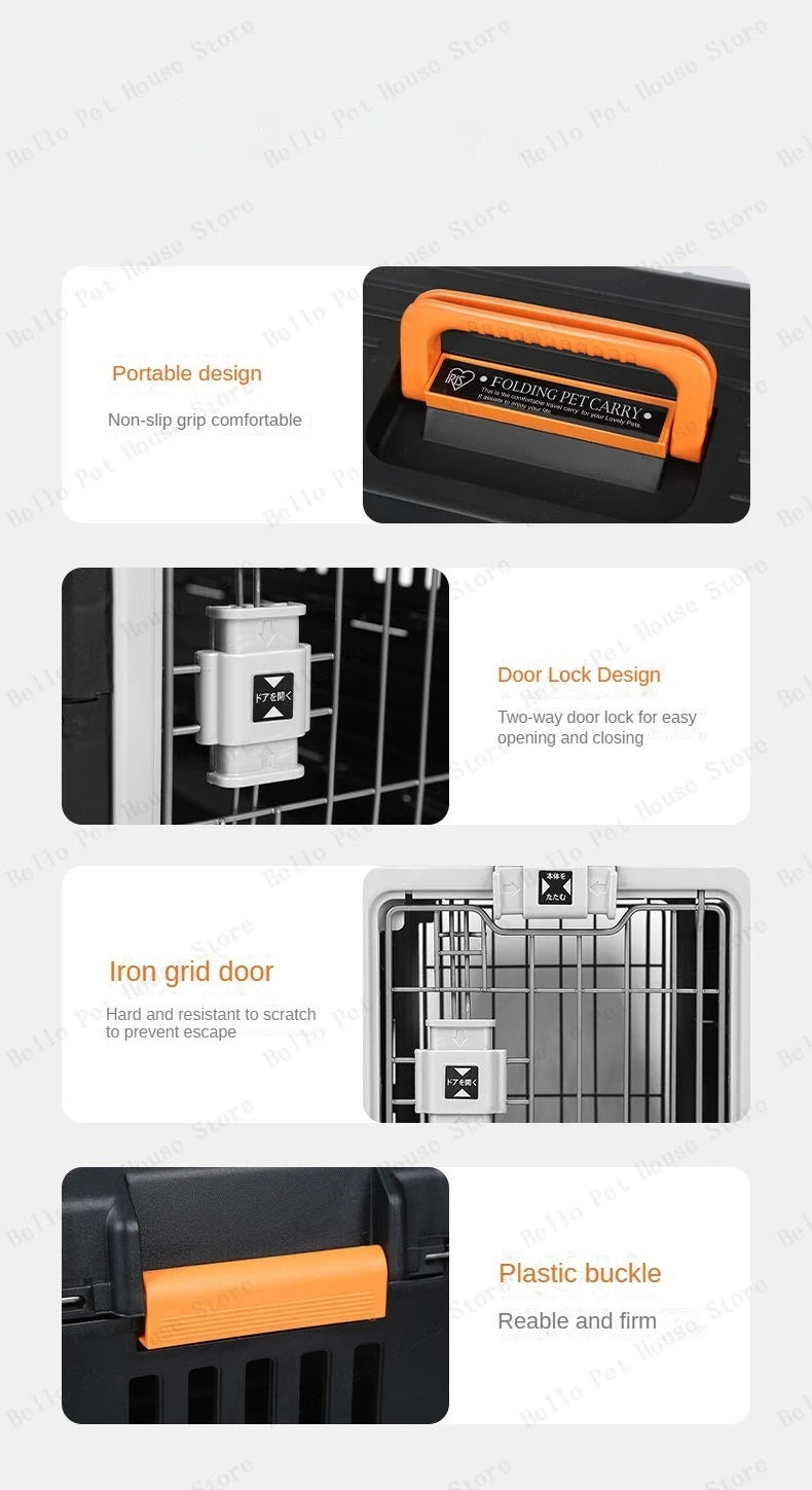 Portable foldable dog cage Oversized breathable pet airline box Car pet cage for traveling Multi-function foldable pet cage