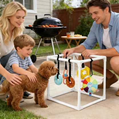 Puppy Gym Assembly Frame Training Tool with 5 Toys Dog Playground Equipment for Training Teething Calming Indoor Floor Play