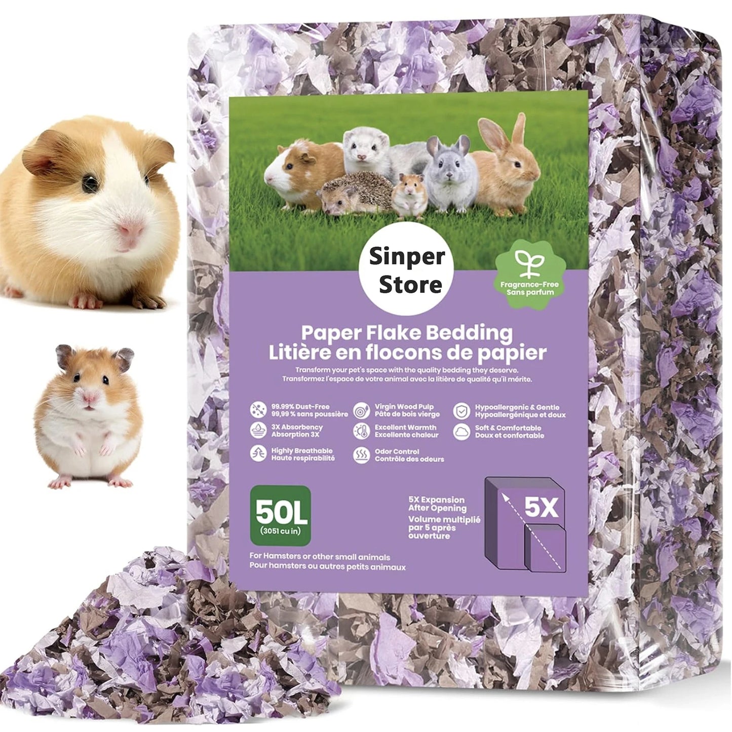 Hamster Bedding Dust-Free Guinea Pig Paper Bedding Odor Control Paper Bedding, Cozy Animal Bedding for Rabbit Rat Syrian Dwarf