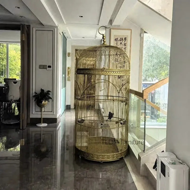 Extra Large iron Cylindrical Bird Cages courtyard outdoor Parrot Large Villa Cage European retro Cage Birds Budgie Canary Bird Z